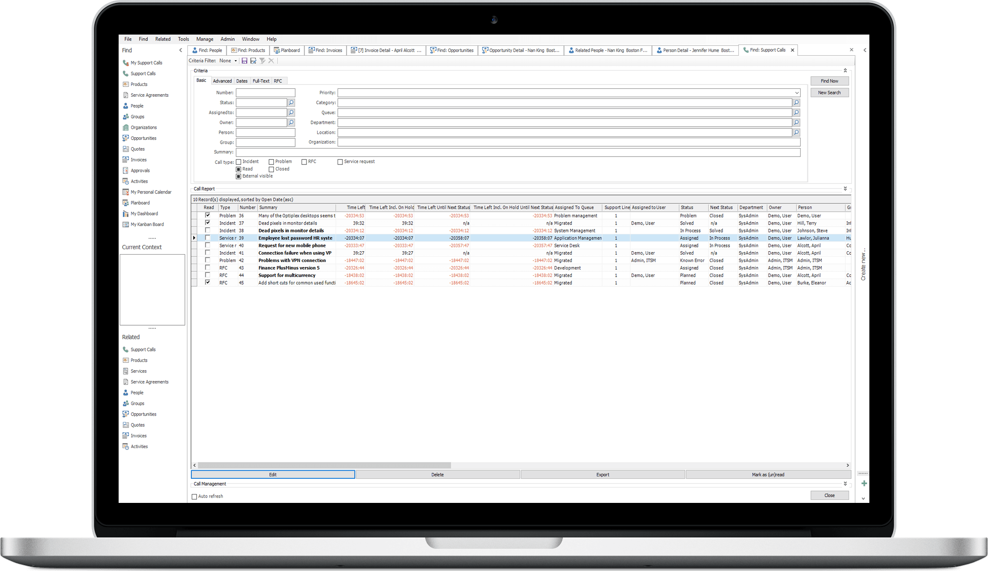 Sorteer gebeurtenissen op datum of eigenaar in onze servicedesk organisatie om snel inzicht te kunnen krijgen.